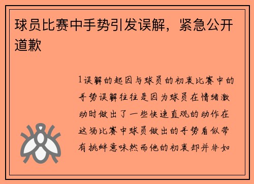球员比赛中手势引发误解，紧急公开道歉