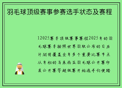 羽毛球顶级赛事参赛选手状态及赛程